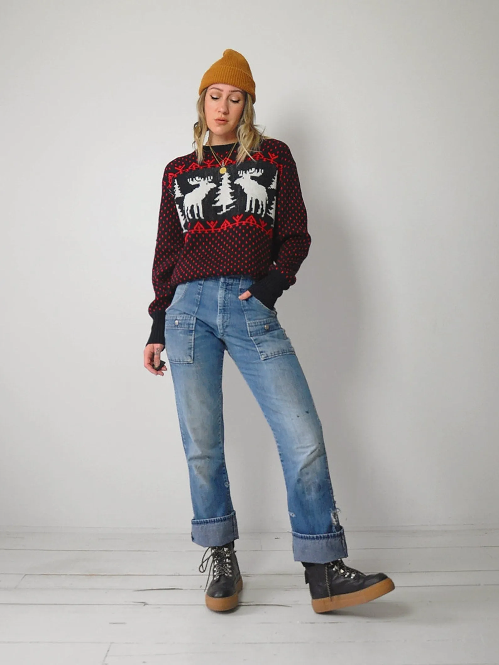 1970's Reindeer Winter Ski Sweater