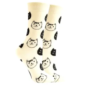 Black and White Cat Pattern Socks (Adult Medium - Women's Shoe Sizes 5-10)