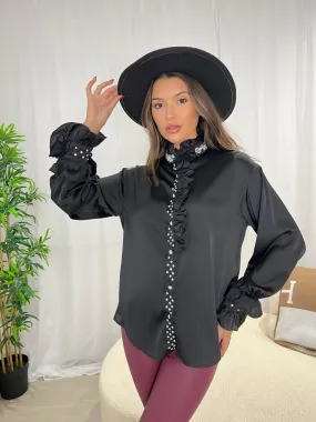 Black Frill Collar Shirt