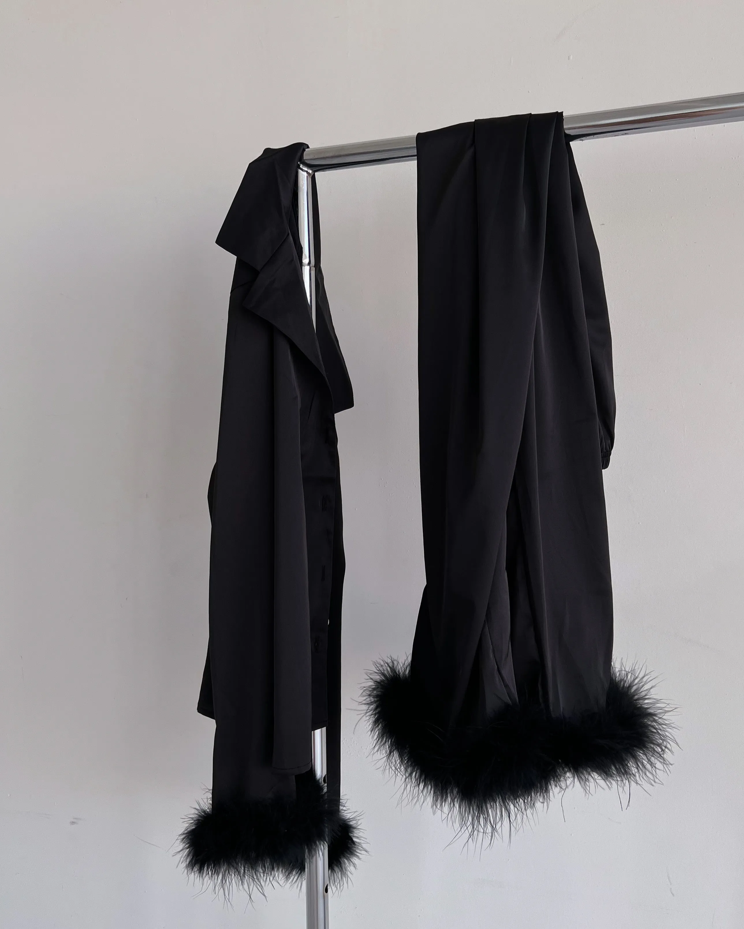 BLACK MARABOU TRIM PAJAMA SET