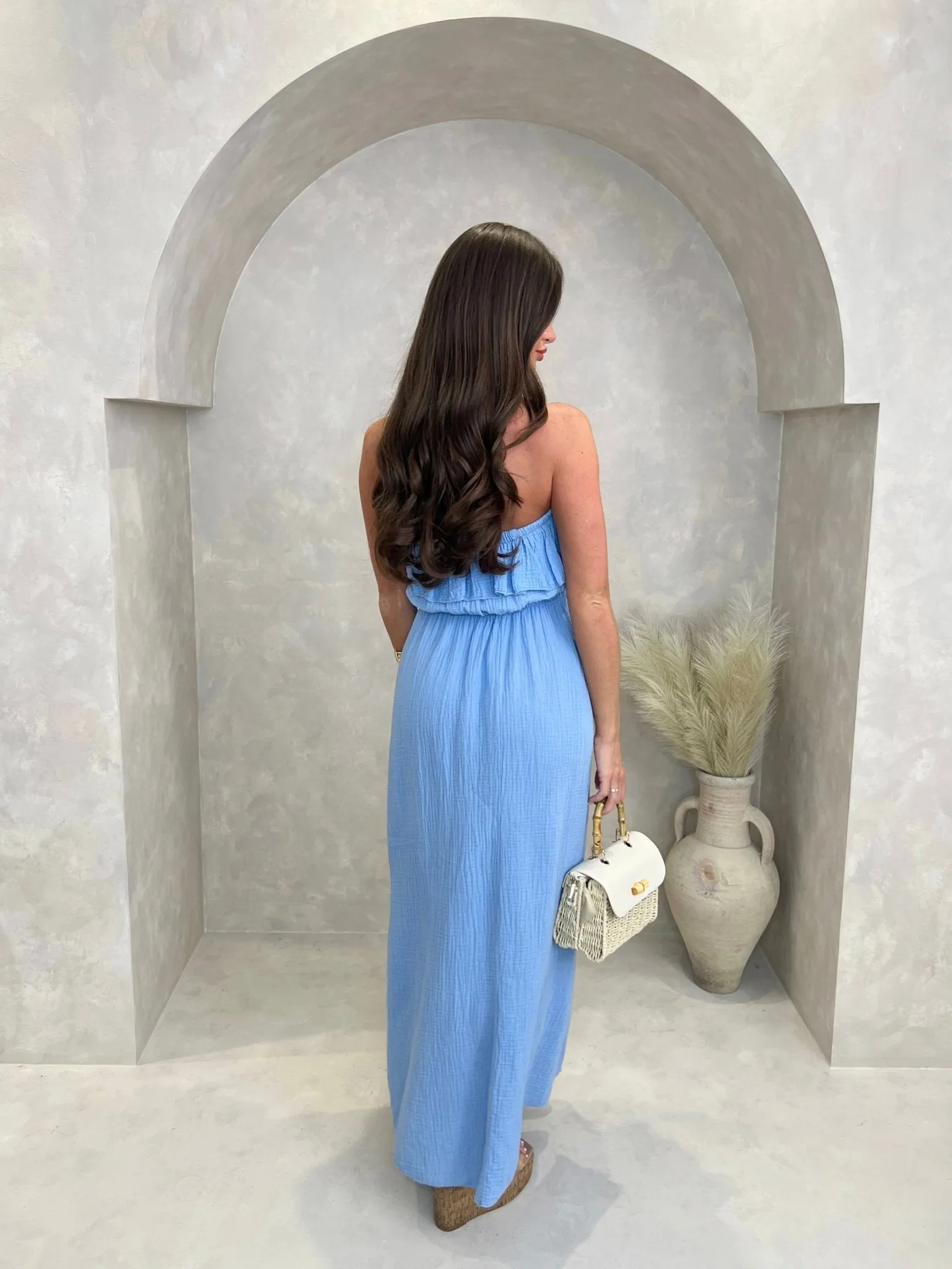 Blue Santorini Bardot Maxi Dress