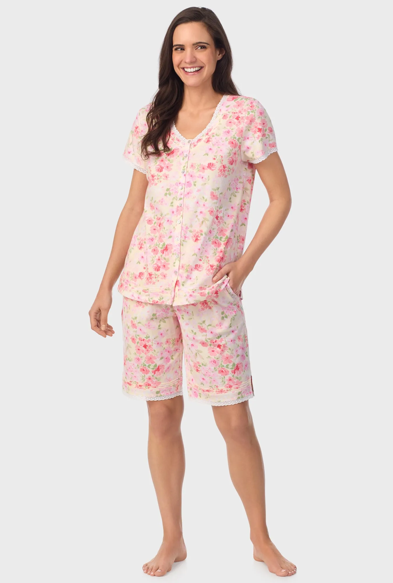 Buttermilk Floral Cap Sleeve Bermuda Pant PJ Set