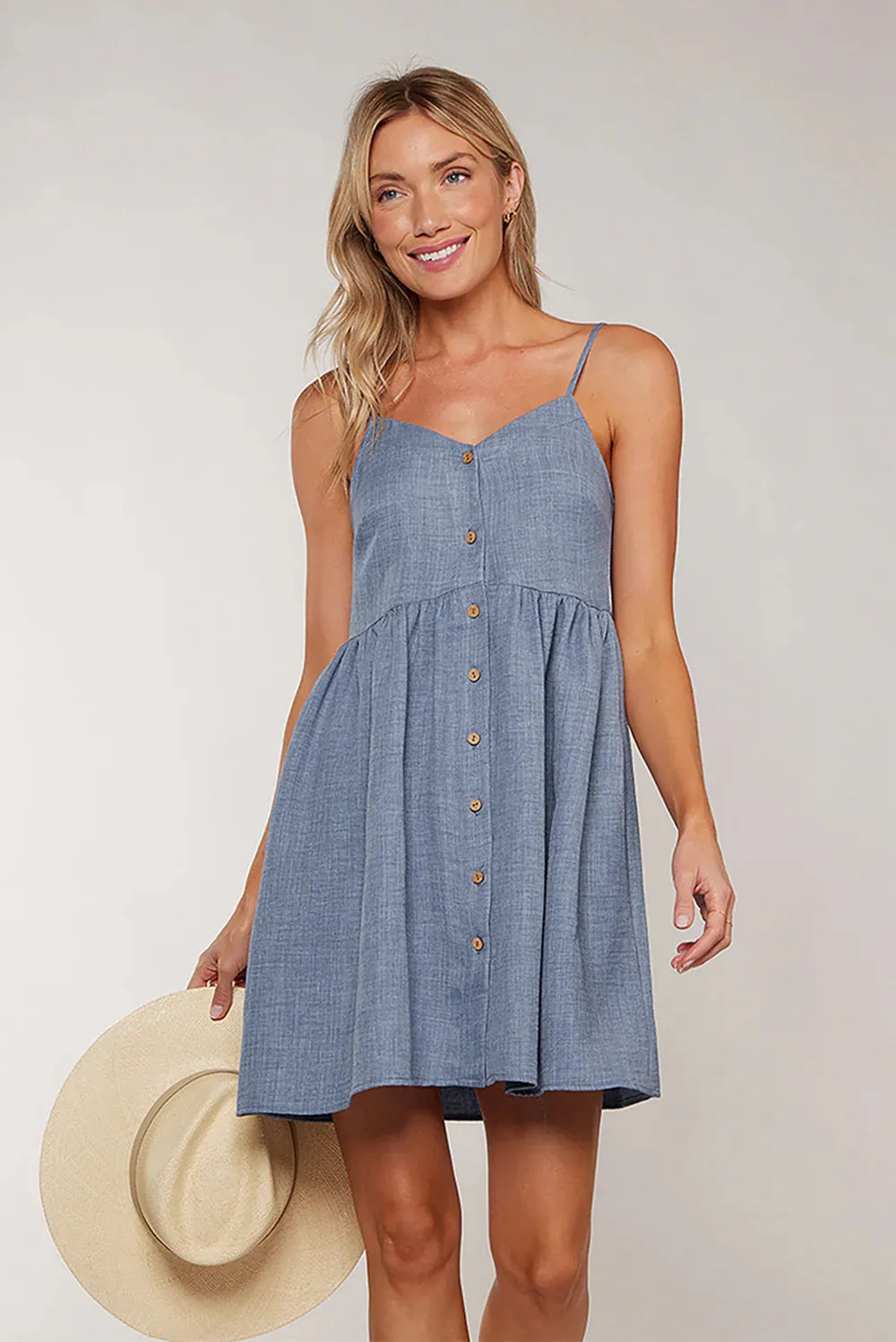 Chambray Spaghetti Strap Mini Dress