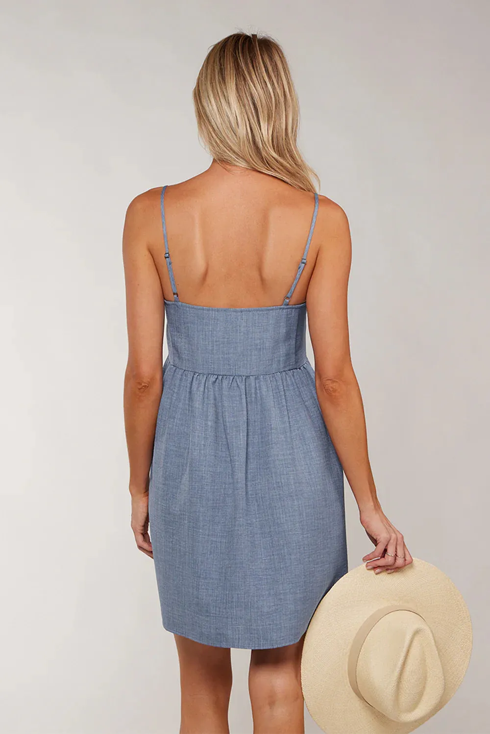 Chambray Spaghetti Strap Mini Dress