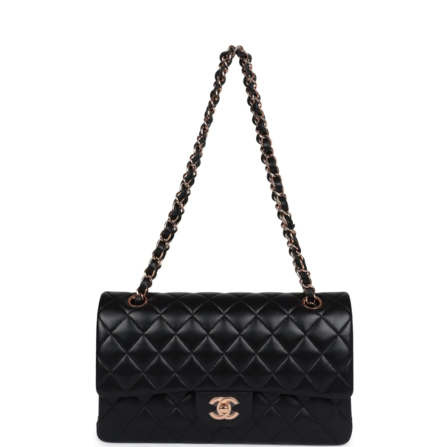 Chanel Medium Classic Double Flap Black Lambskin Rose Gold Hardware