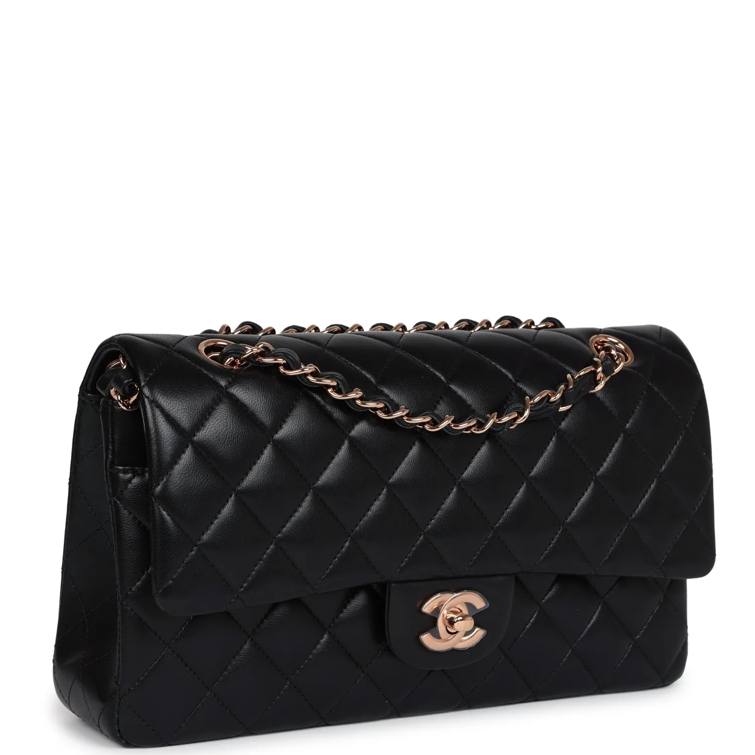 Chanel Medium Classic Double Flap Black Lambskin Rose Gold Hardware