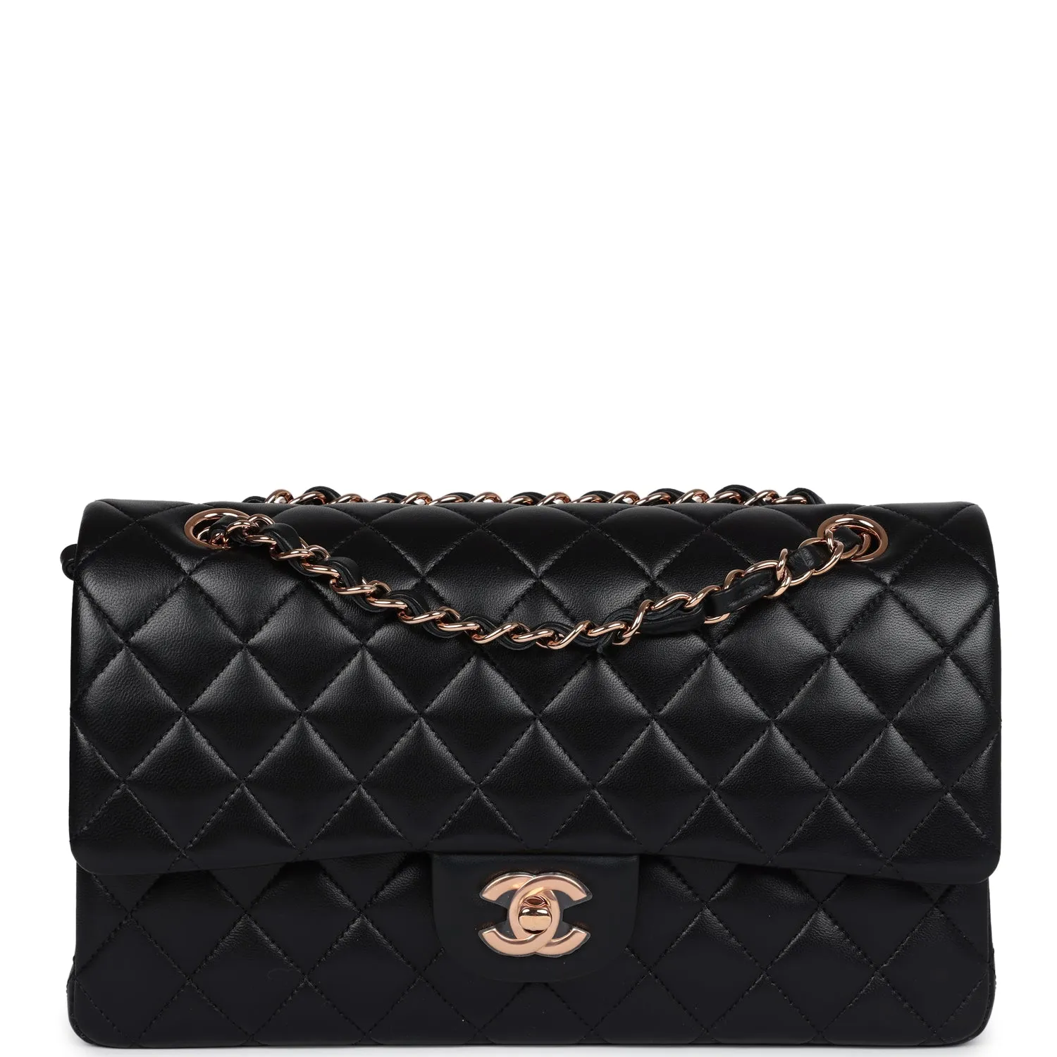 Chanel Medium Classic Double Flap Black Lambskin Rose Gold Hardware