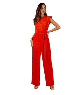 Check Frill Detail Jumpsuit - Orange