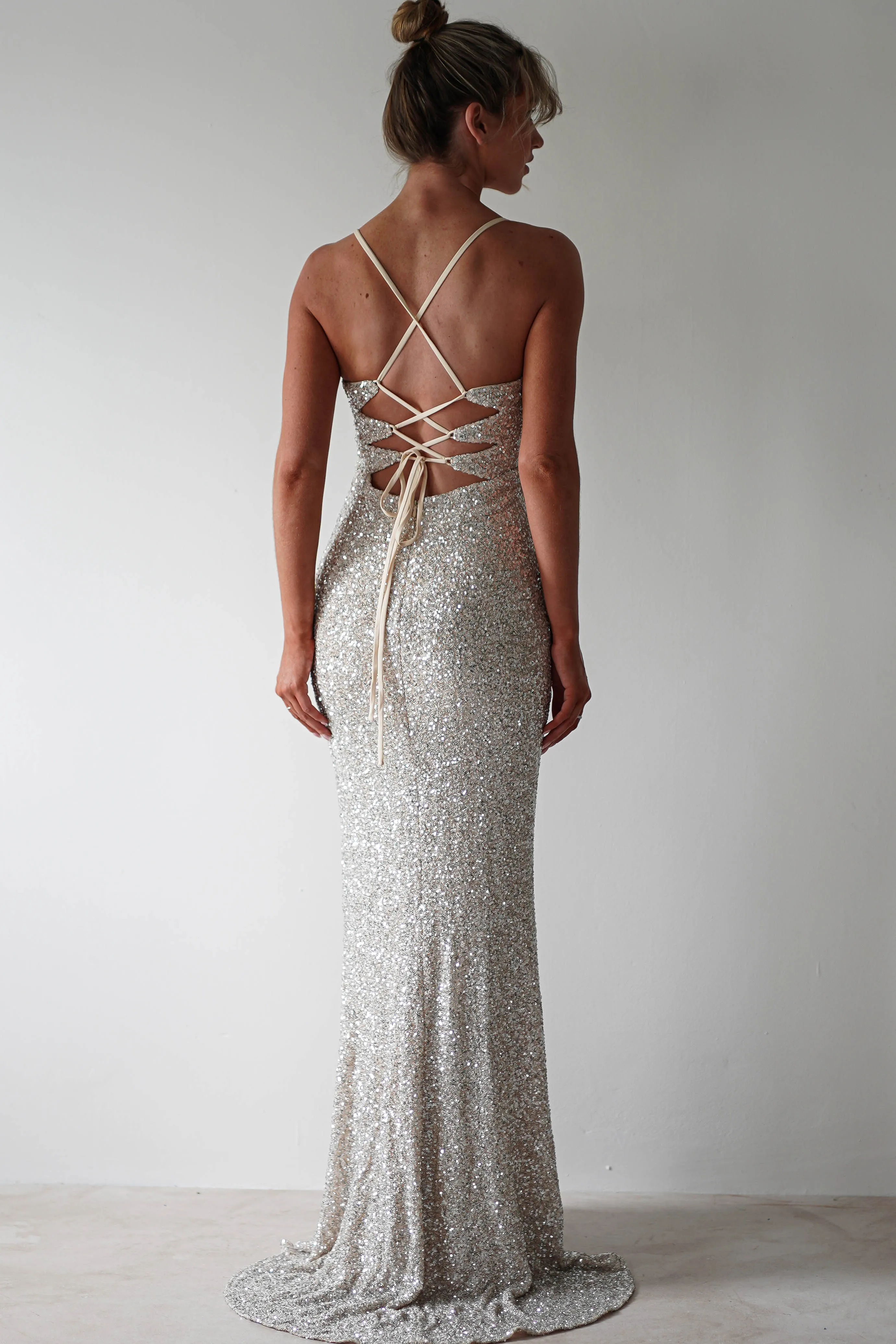 Clarisse Bodycon Sequin Gown | Champagne Silver