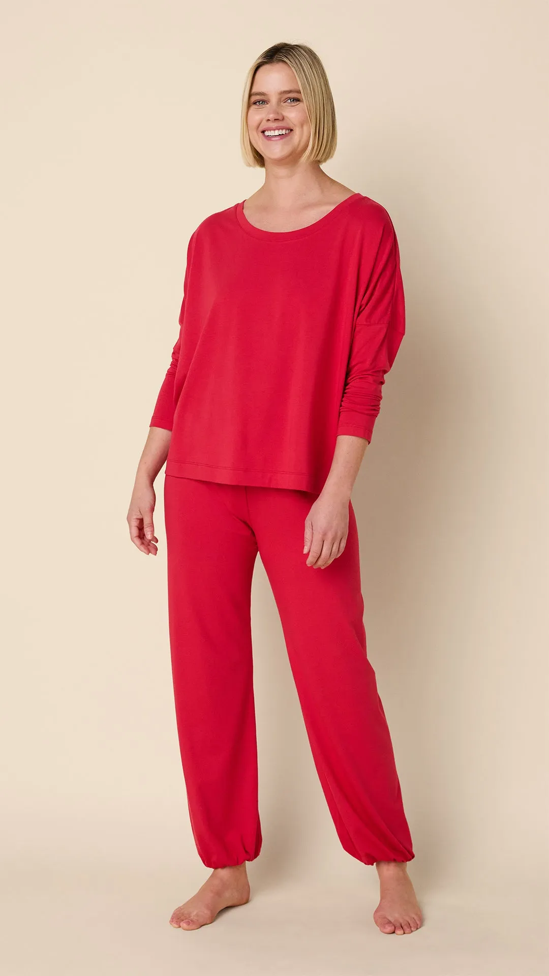 Classic Pima Knit Pullover Set - Red