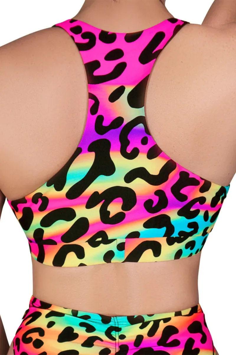 Cleo the Hurricane Twist Sports Bra - Neon Leopard