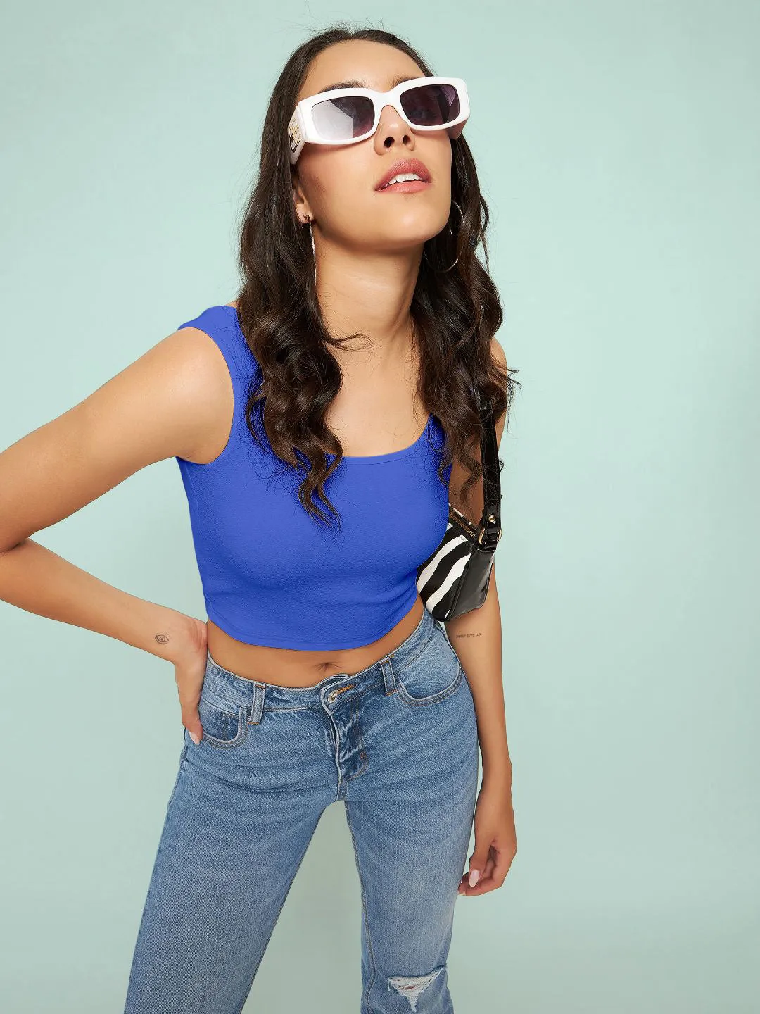 Cotton Stretchable Basic Round Neck Crop Top