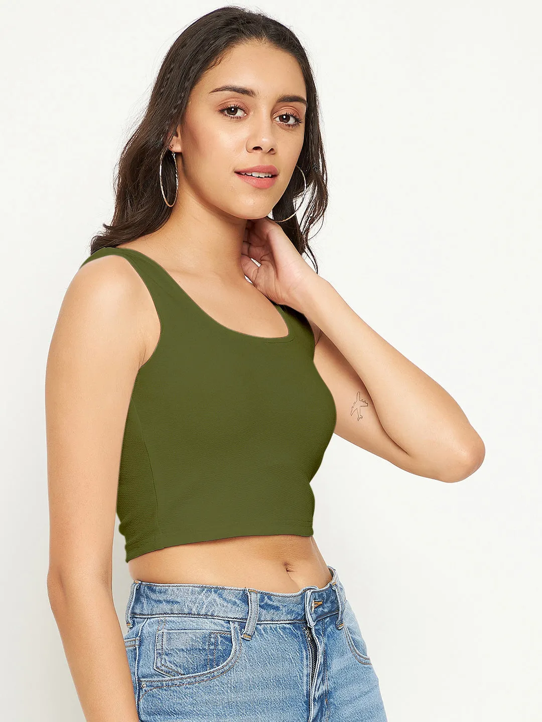 Cotton Stretchable Basic Round Neck Crop Top