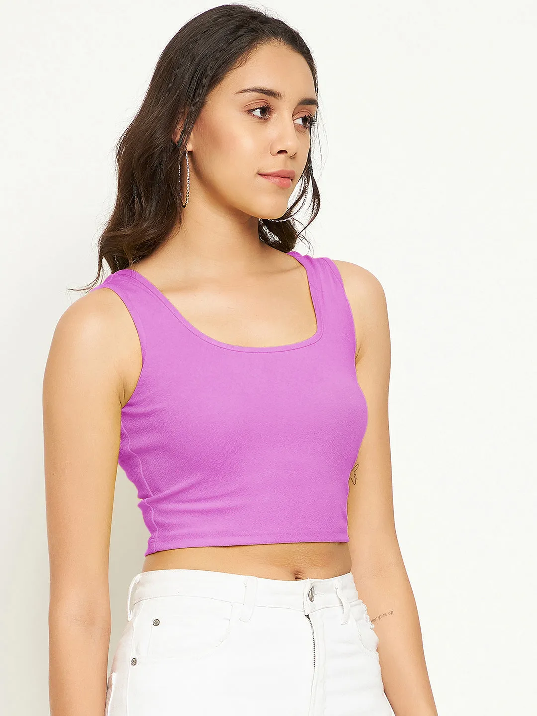 Cotton Stretchable Basic Round Neck Crop Top