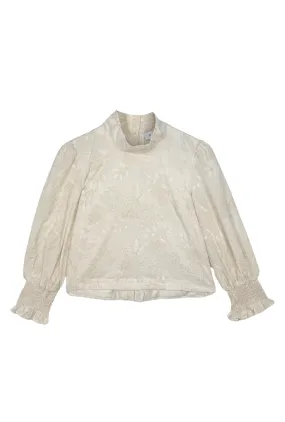 Cropped Long Sleeve Mod Top - Ivory Embroidery