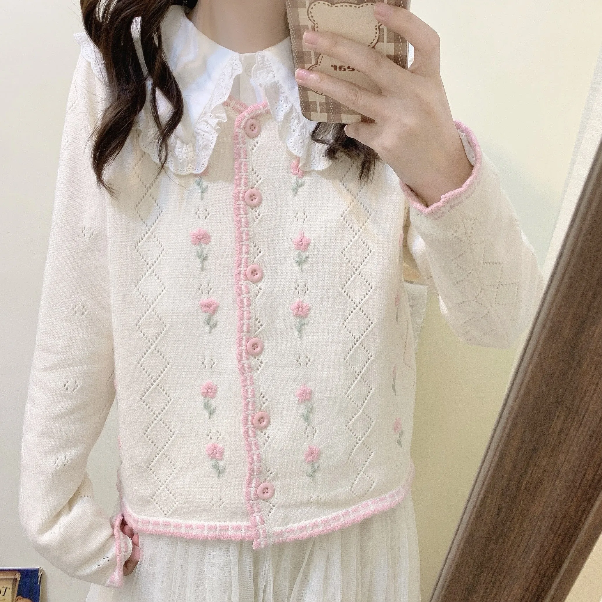 Cute embroidered knitted cardigan PL51917