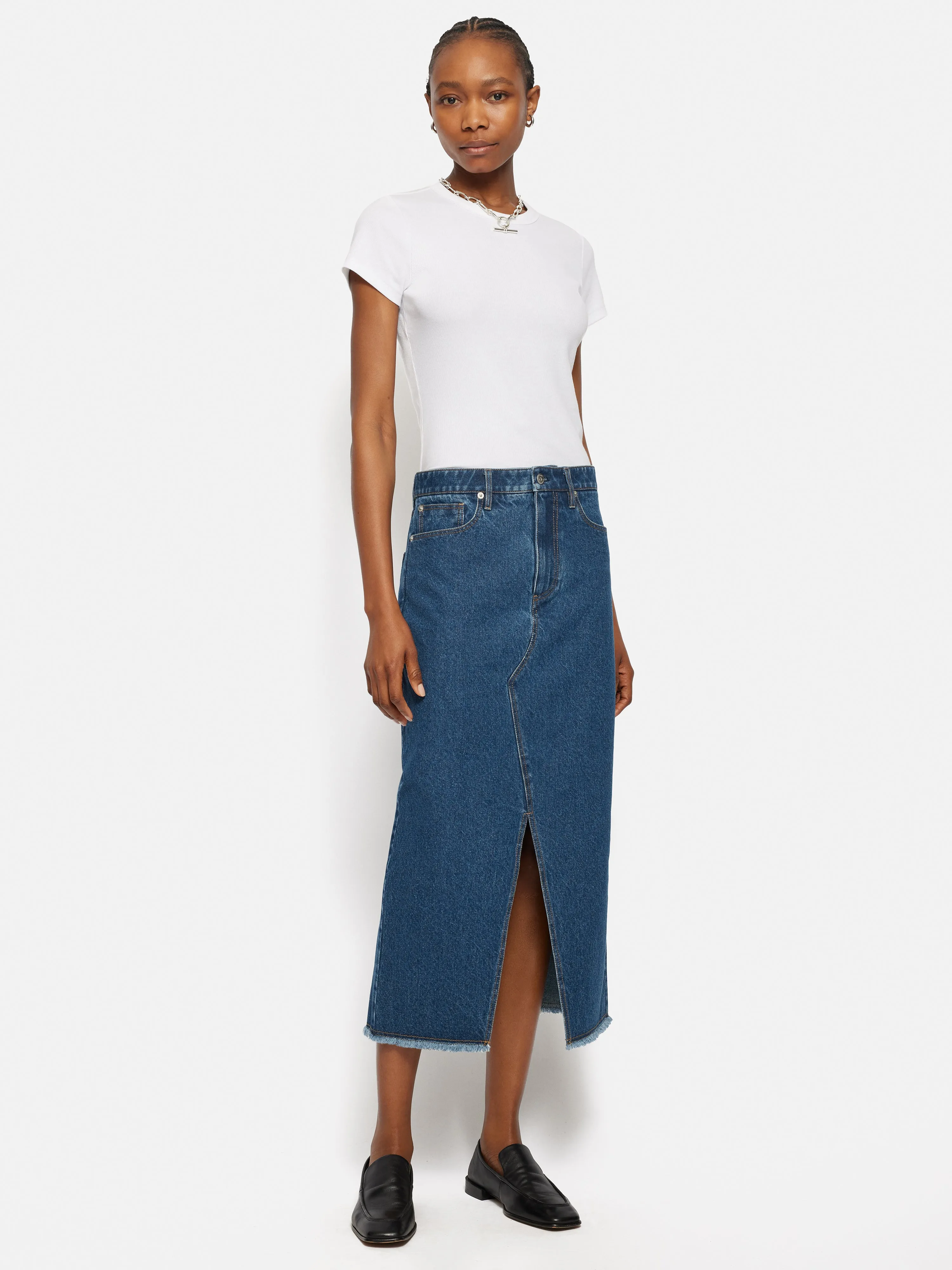 Denim Maxi Split Front Skirt | Vintage Mid Blue