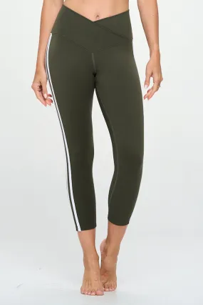 Diana - Agave - White Side Stripes - Cross Over - Capri Legging (High-Waist)