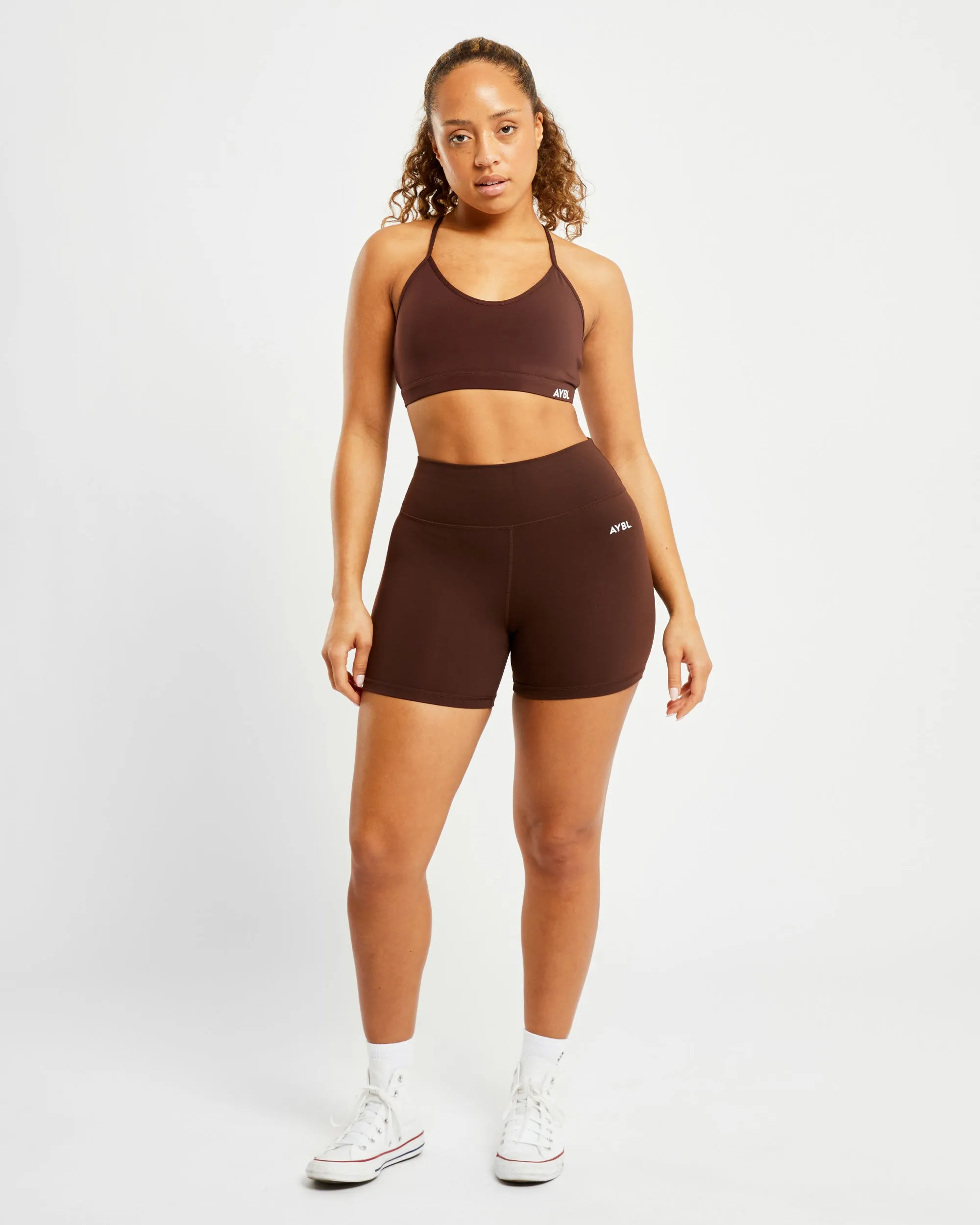 Essential V Neck Sports Bra - Chocolate Brown