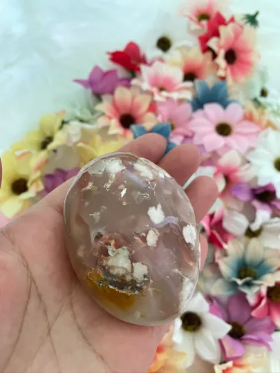 Flower Agate Palmstone,Cherry Blossom Agate,Worry Stone,Polished Agate Crystal,Stone of Dreamers,Gemstone for Self Growth,Pocket Stone