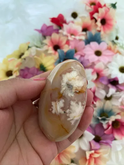 Flower Agate Palmstone,Cherry Blossom Agate,Worry Stone,Polished Agate Crystal,Stone of Dreamers,Gemstone for Self Growth,Pocket Stone