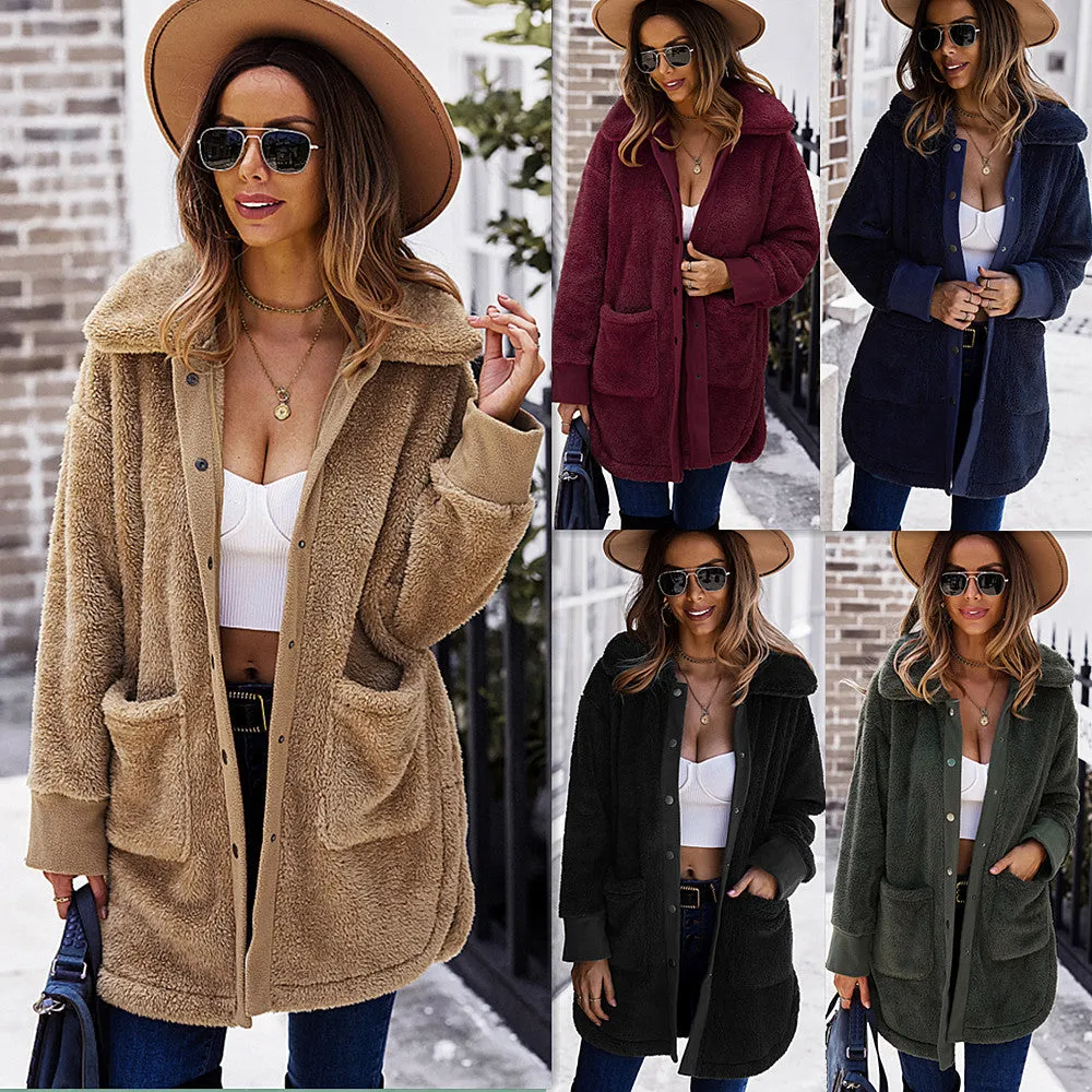 Furry Long Coat Winter Long-sleeved Women Double-faced Fleece Coat