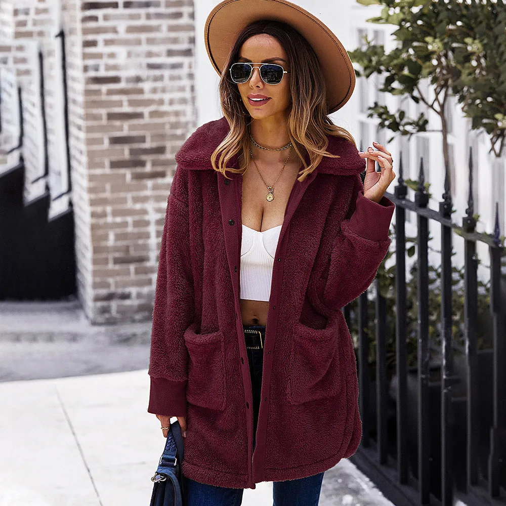 Furry Long Coat Winter Long-sleeved Women Double-faced Fleece Coat