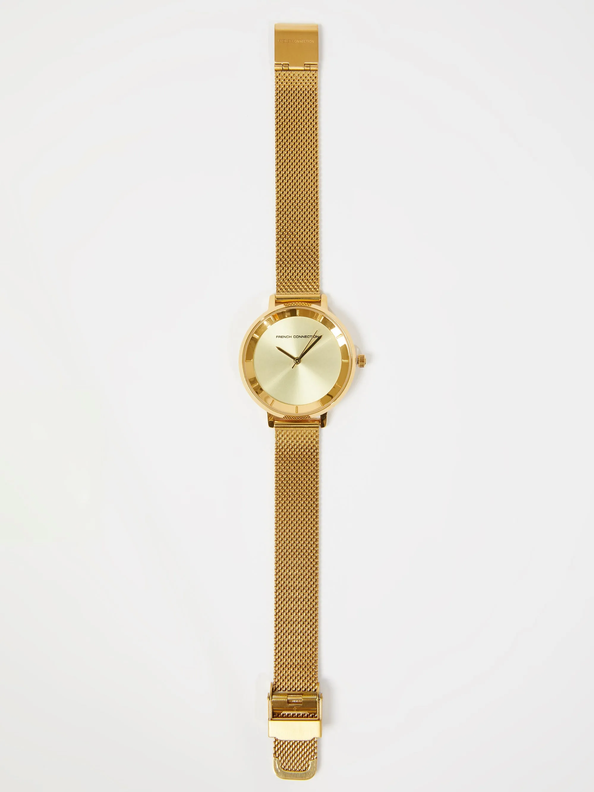 Gold Tone Mesh Bracelet Watch with Champagne Dial