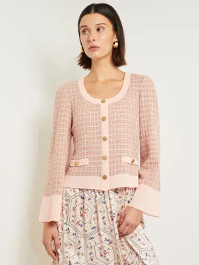 Heritage Button Front Jacket - Bell Sleeve Tweed Knit