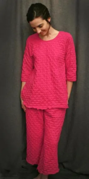 Hot Pink 3/4 Sleeve Long Top & Palazzos Waffle Collection