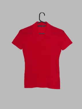 Jean Colonna red nylon panelled mesh polo shirt - S