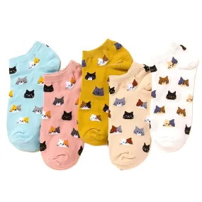 Kitty Cat Face Patterned Short Ankle Socks (Adult Medium - Women's Shoe Sizes 5-10)