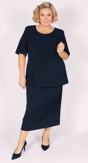 Lagos Long-Length Knit Straight Skirt Navy