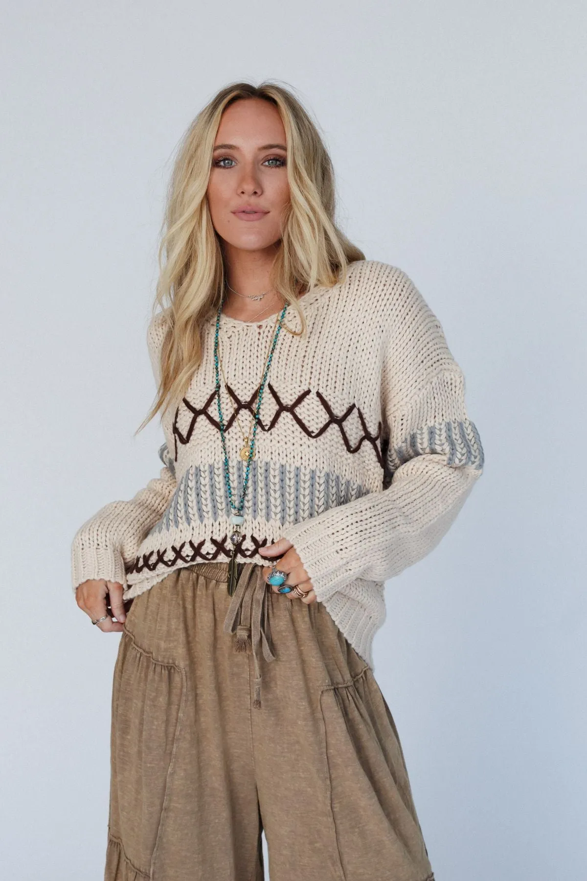 LeAnn V Neck Sweater - Oatmeal