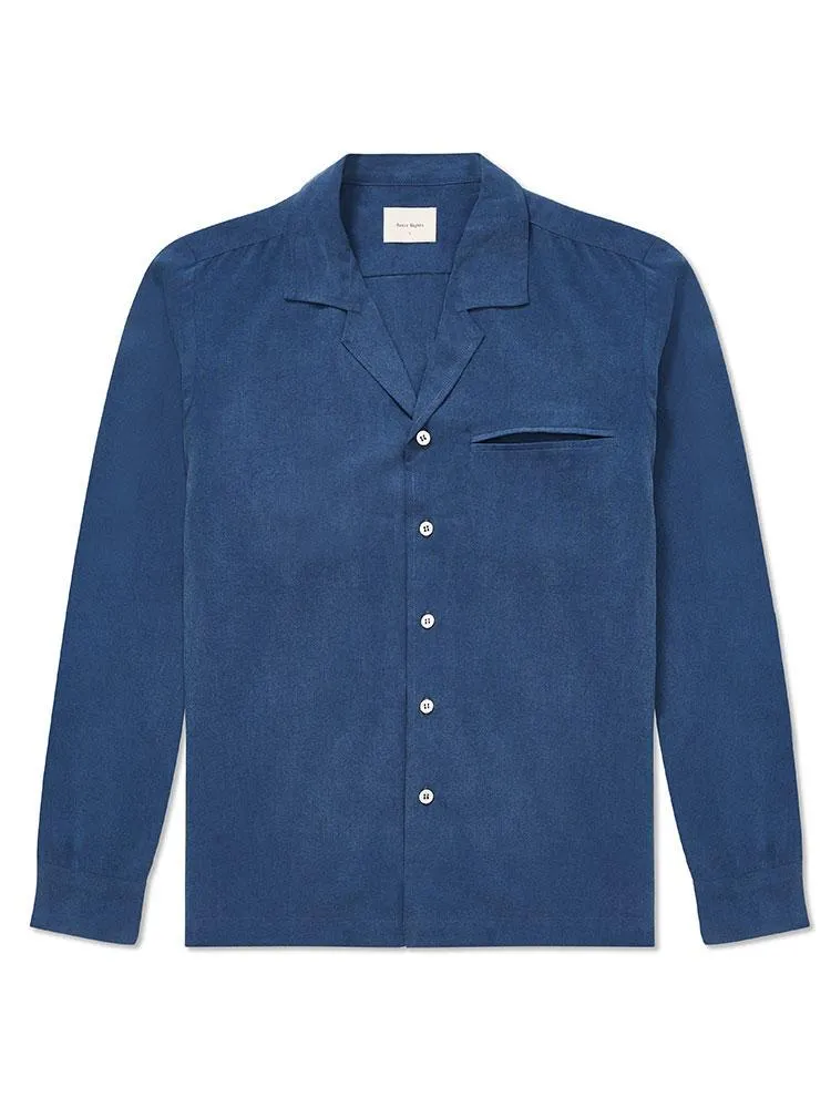 Long Sleeve Camp Collar Shirt - Blue