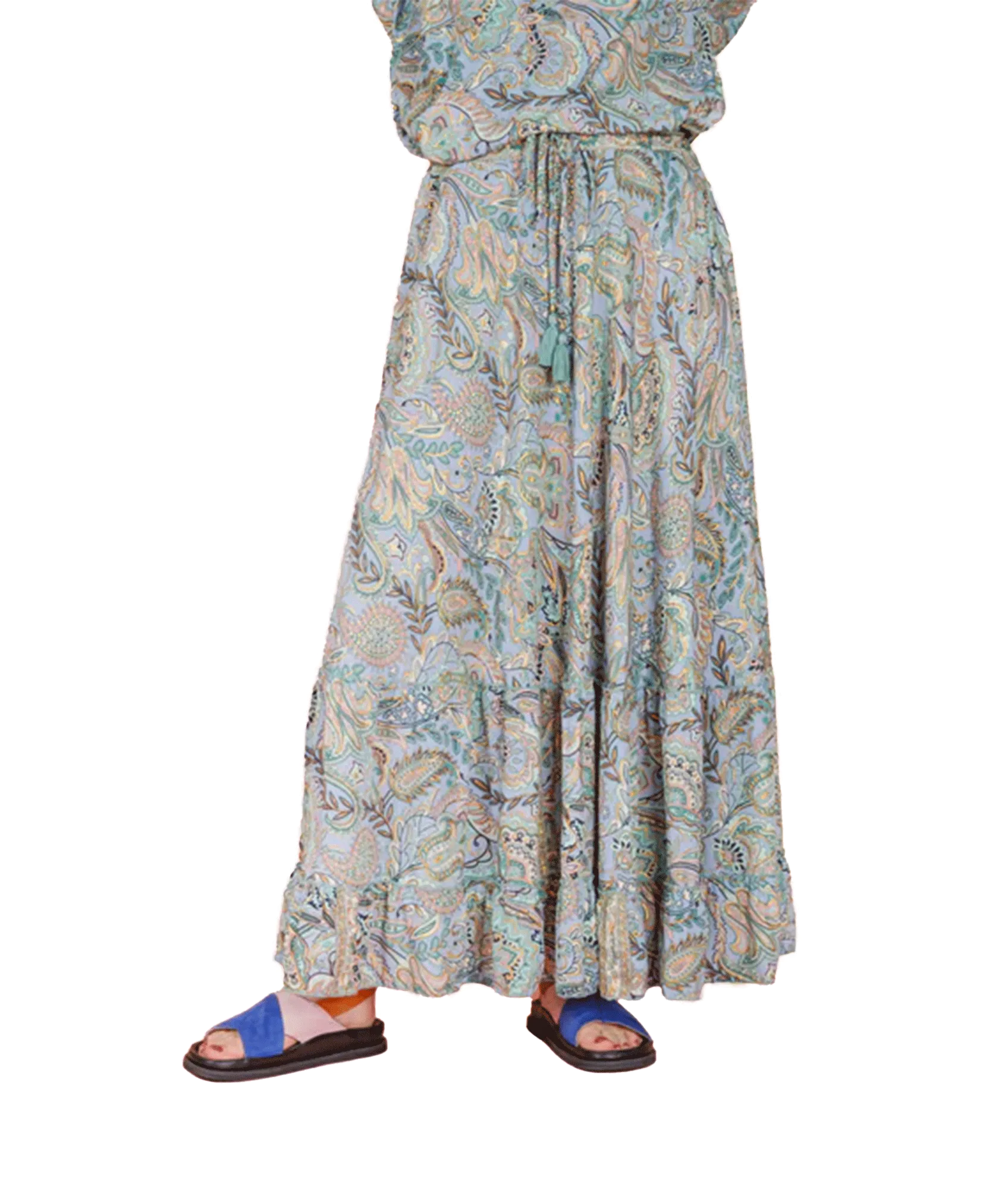 Luna Maxi Frill Skirt Blue Garden - Multi