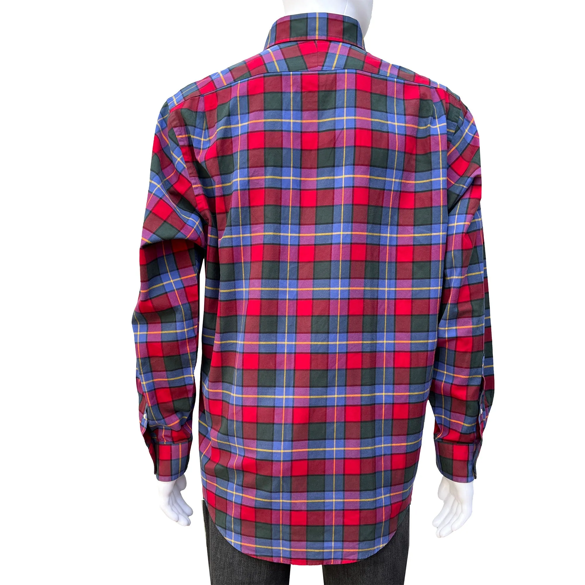 Men's Lands' End Red Plaid Brushed Cotton Shirt - Large - Button Down