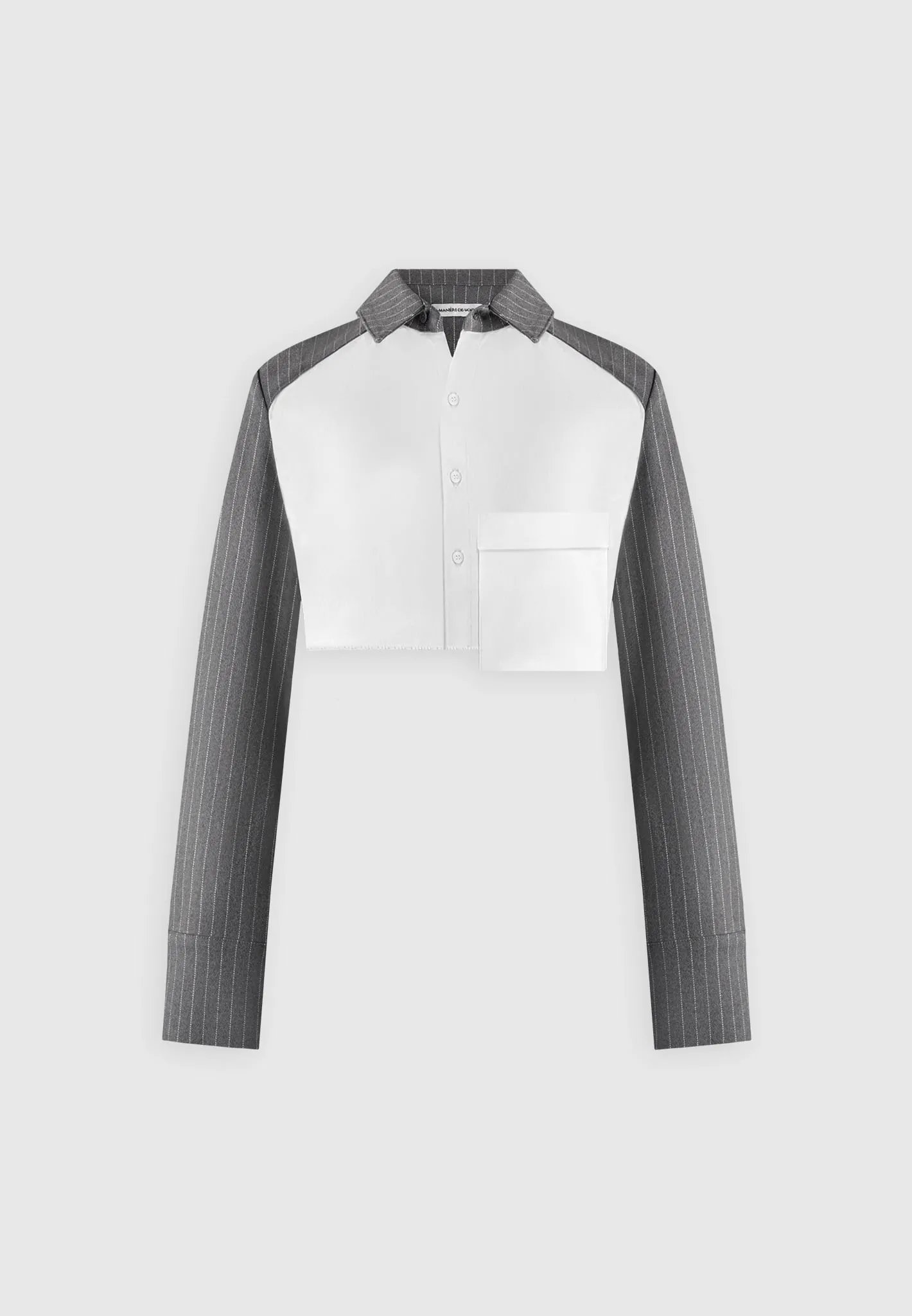 Pinstripe Contrast Cropped Shirt - Grey