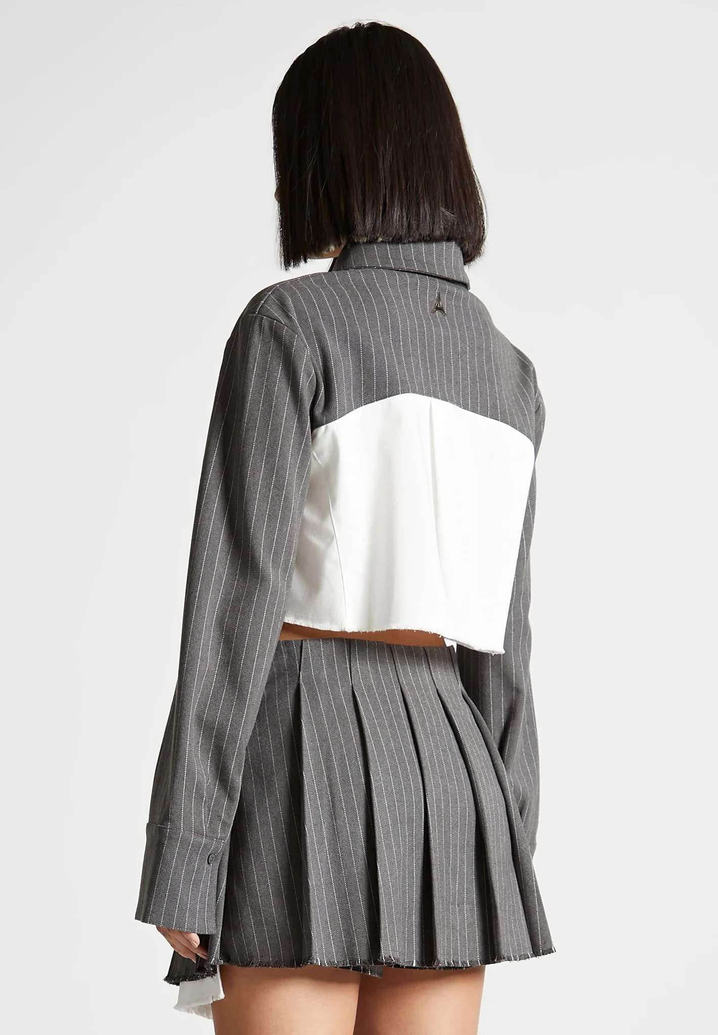 Pinstripe Contrast Cropped Shirt - Grey