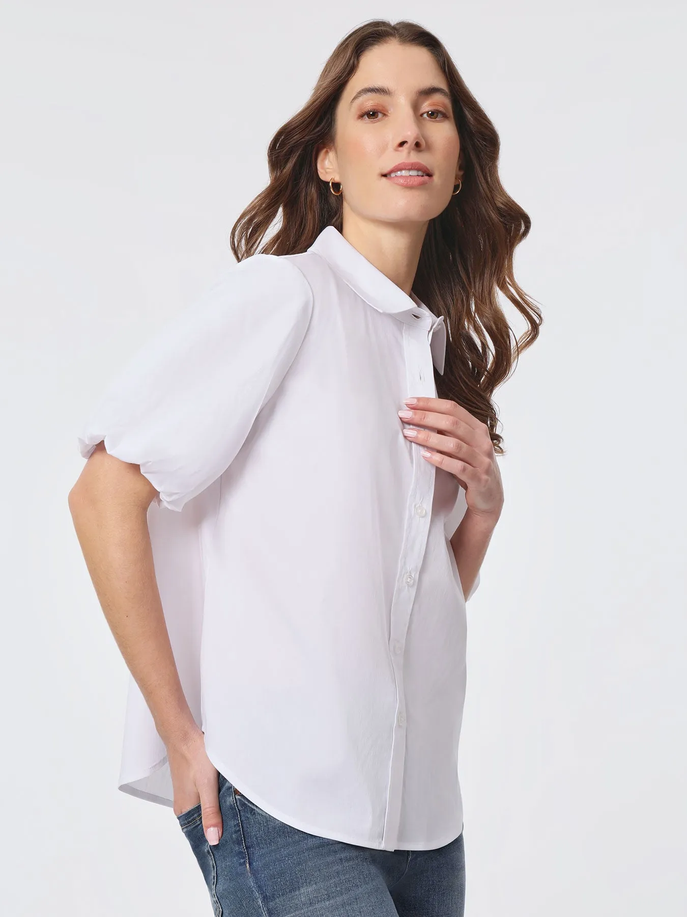 Poplin Puff Sleeve Button Down Shirt