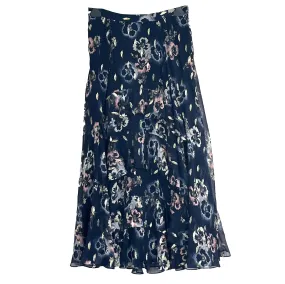 Rebecca Taylor Brand New Navy Floral Silk Chiffon Maxi Skirt XXS