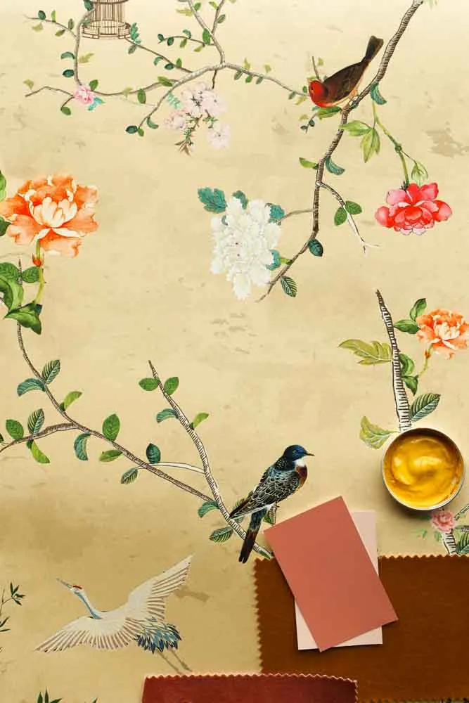 Rockett St George Modern Chinoiserie Antique Gold Wallpaper