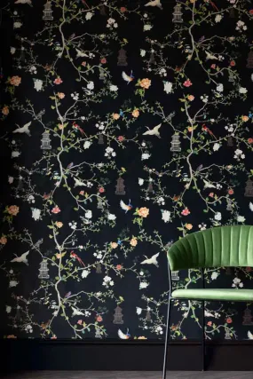 Rockett St George Modern Chinoiserie Black Ink Wallpaper