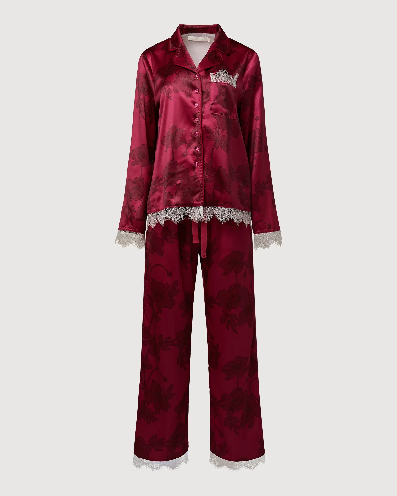 Satin Long Sleeve Pant Pajamas