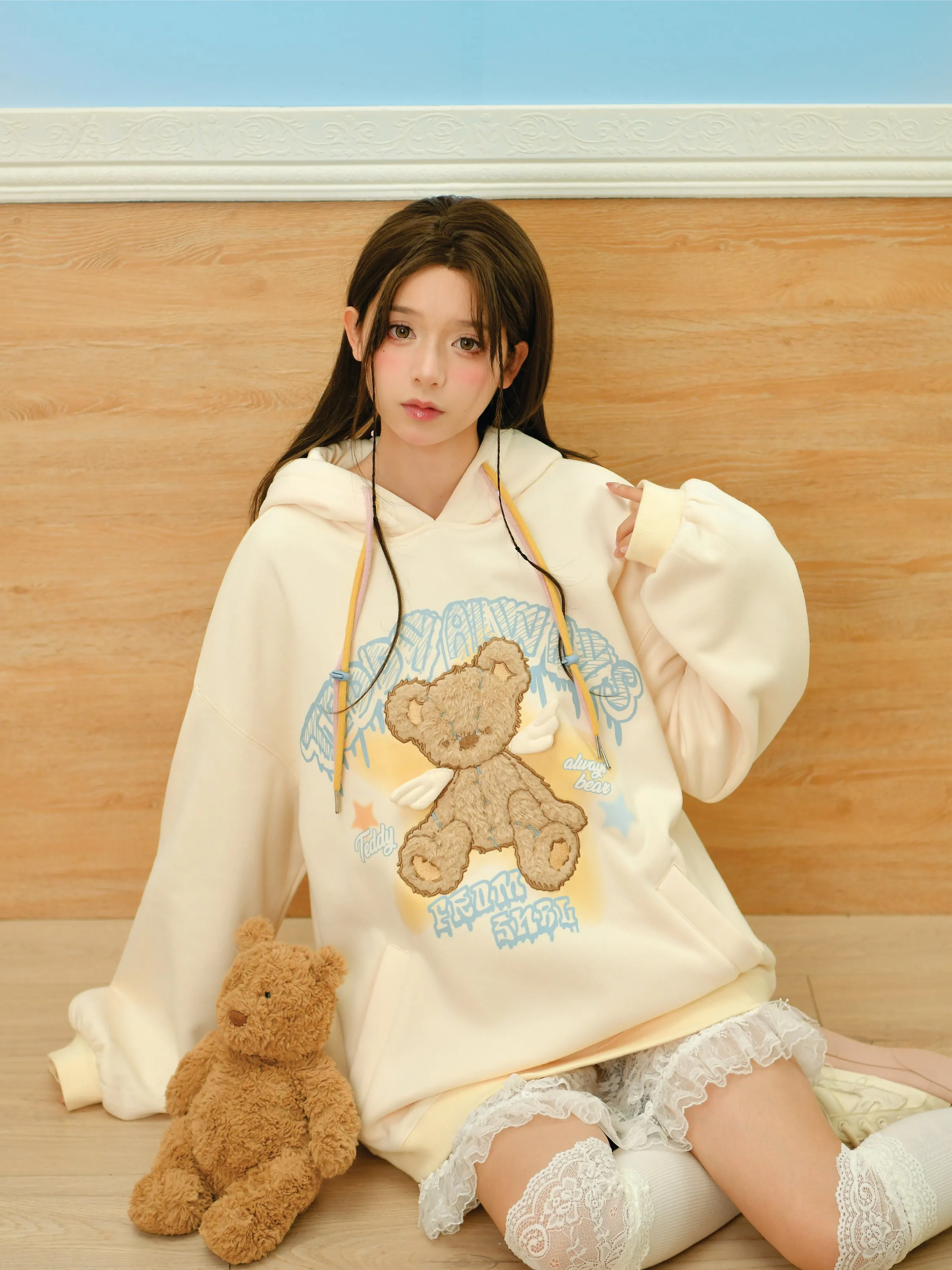 Teddy Always Cute Angel Bear Inner Fleece Hoodie