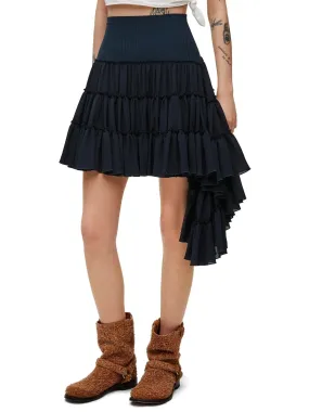 Women’s Asymmetric Ruffle Tiered Mini Skirt in Navy